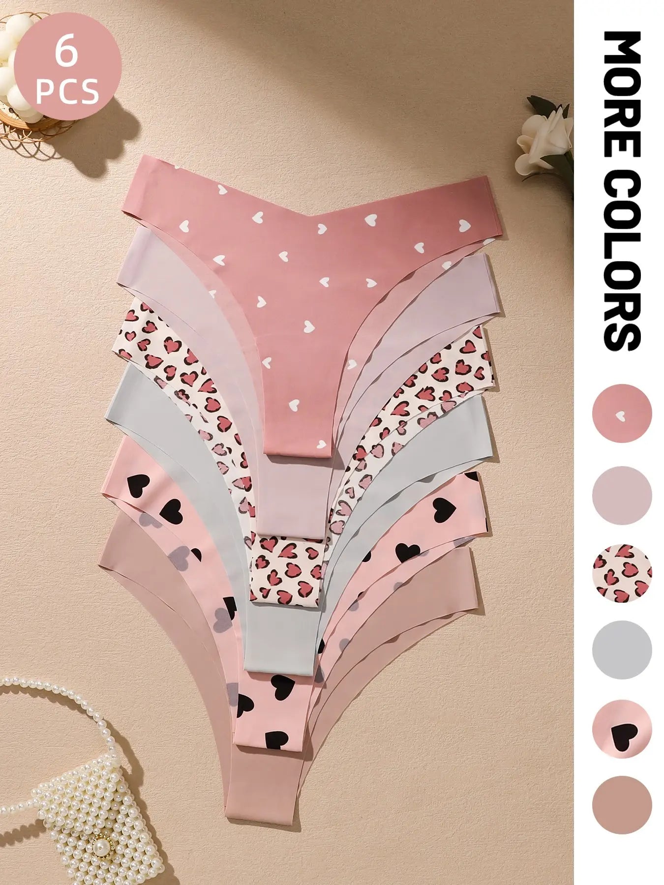 Women'S Floral Heart Leopard Print Everyday Wear Underwear Set, 3/4/6/7/8/10/12 Pieces, Casual Fitted Design, All Seasons Comfortable Panties, Lingerie, Casual Comfy Panty