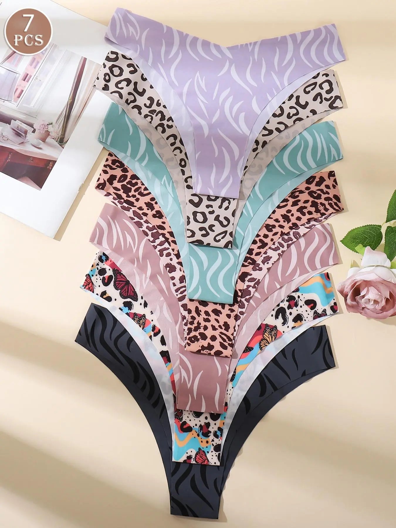 Women'S Floral Heart Leopard Print Everyday Wear Underwear Set, 3/4/6/7/8/10/12 Pieces, Casual Fitted Design, All Seasons Comfortable Panties, Lingerie, Casual Comfy Panty