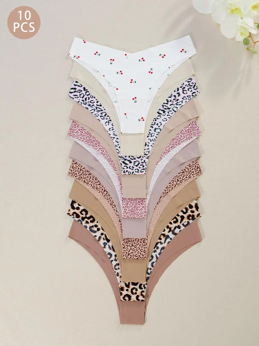 Women'S Floral Heart Leopard Print Everyday Wear Underwear Set, 3/4/6/7/8/10/12 Pieces, Casual Fitted Design, All Seasons Comfortable Panties, Lingerie, Casual Comfy Panty