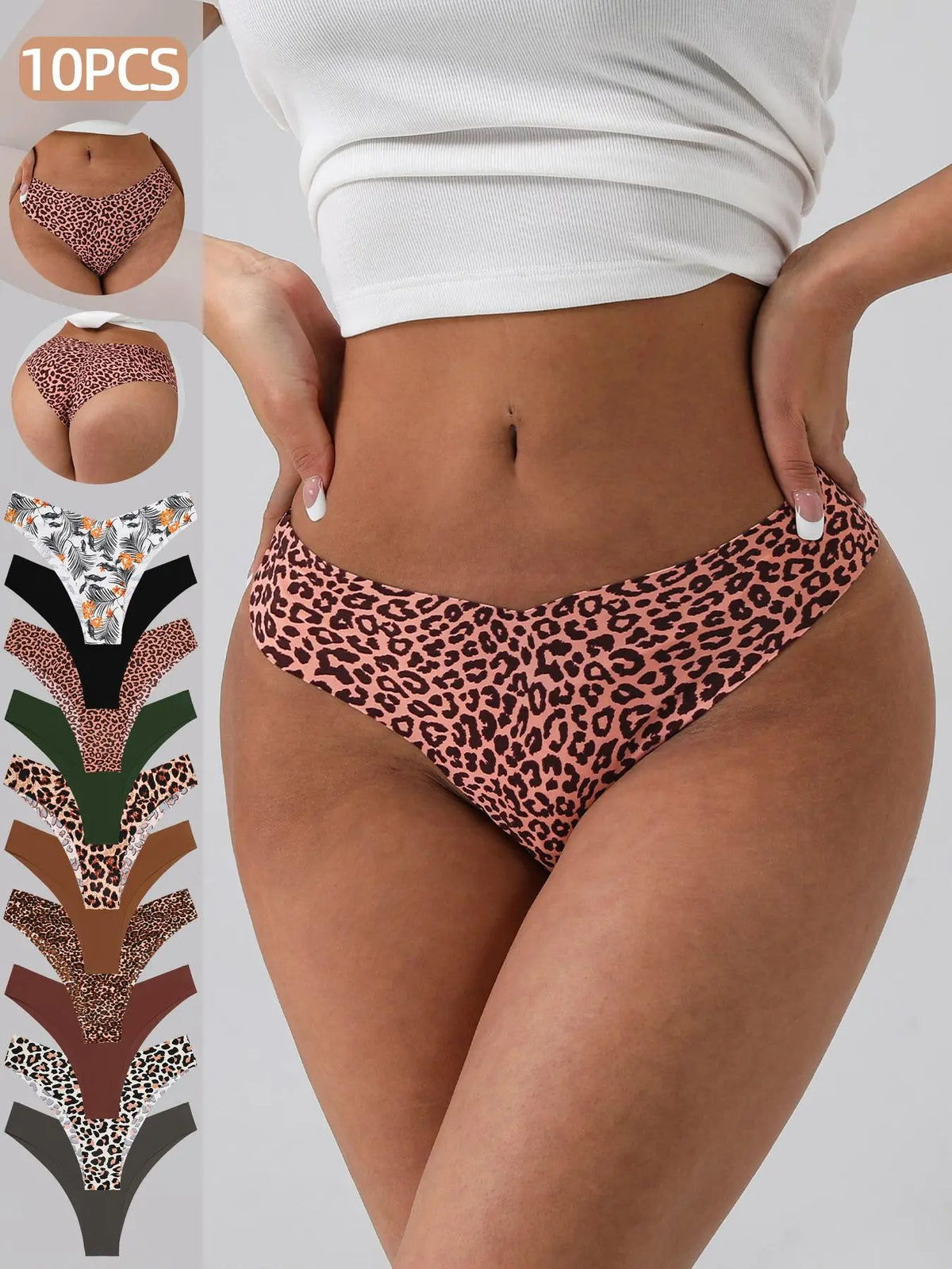 Women'S Floral Heart Leopard Print Everyday Wear Underwear Set, 3/4/6/7/8/10/12 Pieces, Casual Fitted Design, All Seasons Comfortable Panties, Lingerie, Casual Comfy Panty