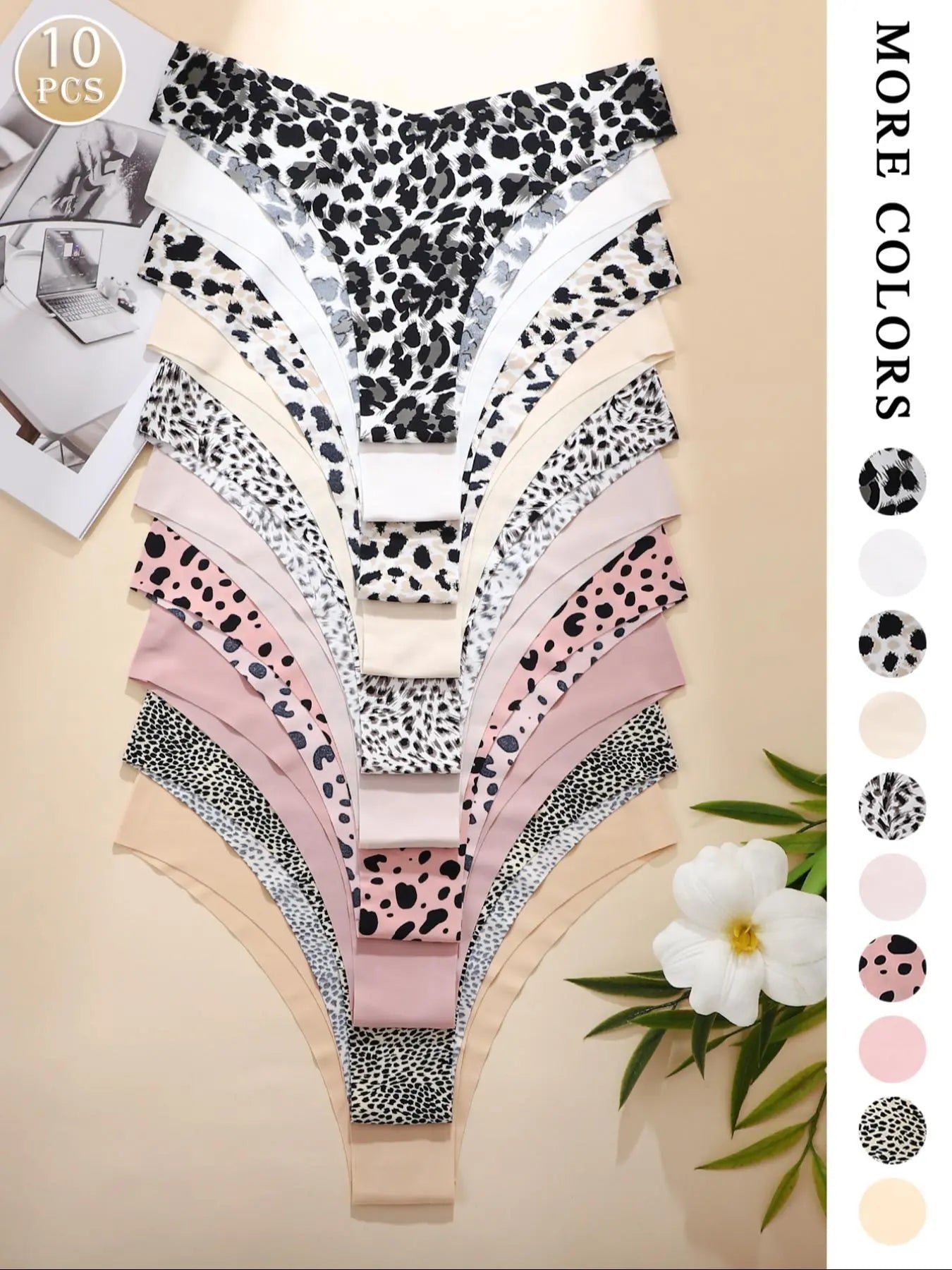Women'S Floral Heart Leopard Print Everyday Wear Underwear Set, 3/4/6/7/8/10/12 Pieces, Casual Fitted Design, All Seasons Comfortable Panties, Lingerie, Casual Comfy Panty
