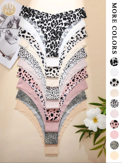 Women'S Floral Heart Leopard Print Everyday Wear Underwear Set, 3/4/6/7/8/10/12 Pieces, Casual Fitted Design, All Seasons Comfortable Panties, Lingerie, Casual Comfy Panty