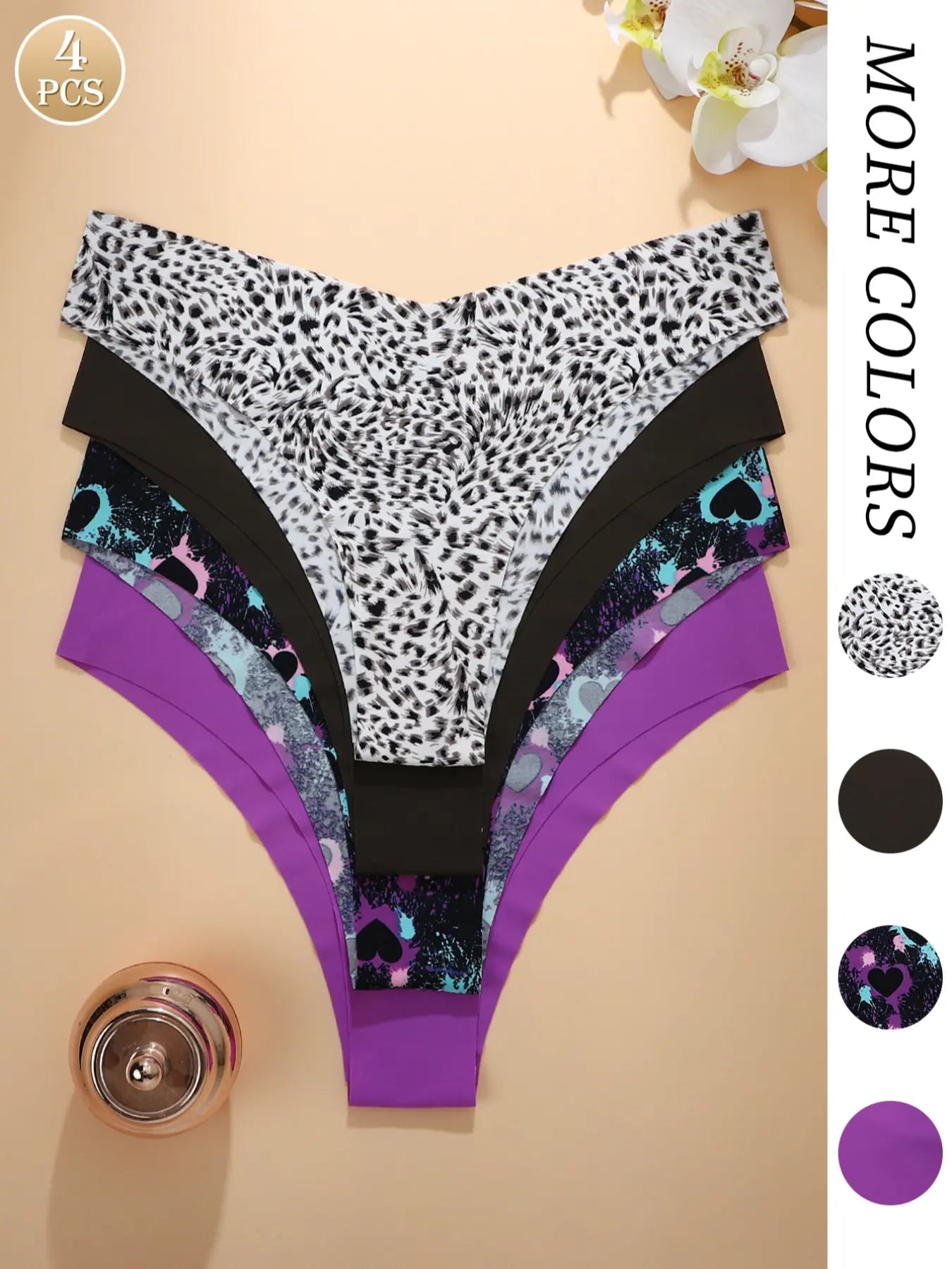 Women'S Floral Heart Leopard Print Everyday Wear Underwear Set, 3/4/6/7/8/10/12 Pieces, Casual Fitted Design, All Seasons Comfortable Panties, Lingerie, Casual Comfy Panty